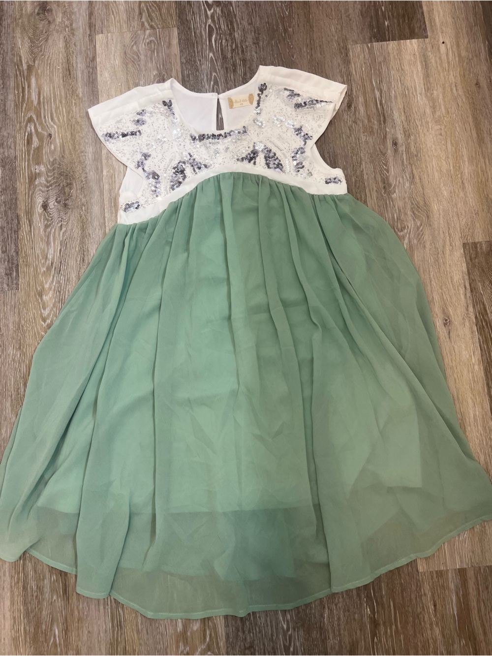 NWOT Altar'd State White Sequin Bodice with Sage Green Chiffon Skirt Dress